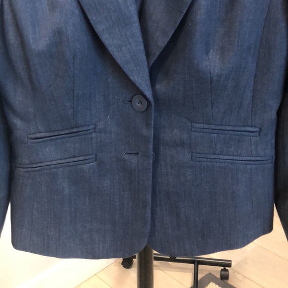 Womens sz 2 fitted denim suit blazer with shoulder pads - Picture 3 of 9